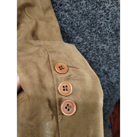 VTG Orvis Leather acking Suede Blazer Jacket Adult XL Soft Brown 2 Button - Picture 9 of 13